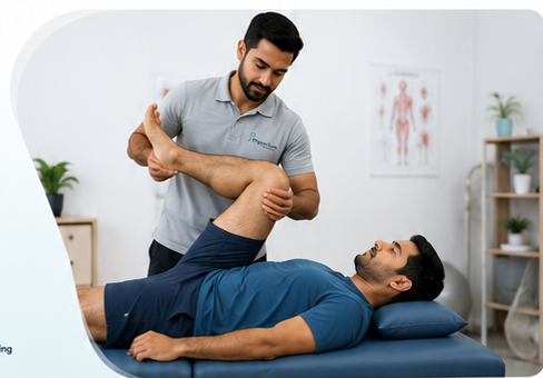 Physiotherapist assisting a patient with leg mobility treatment